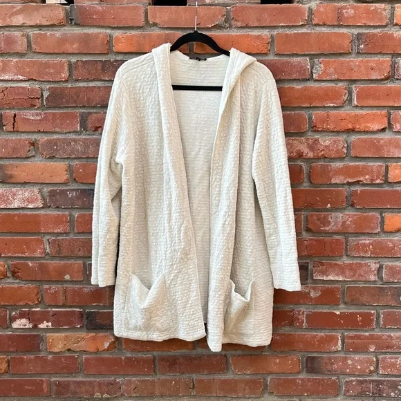 Eileen Fisher Linen Cotton Blend Hooded Cardigan Sweater Size XL - Picture 4 of 7